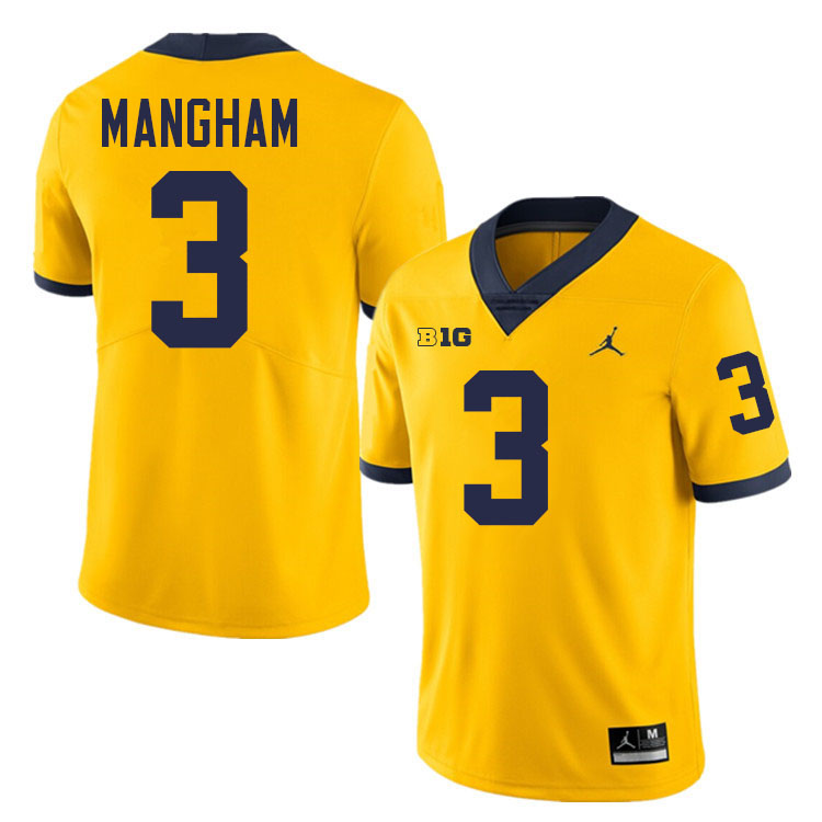 Jaden Mangham Michigan Jersey,Michigan Wolverines #3 Jaden Mangham College Football Jersey Youth-Maize
